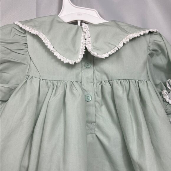 Busy Bees Smocks sage green puff sleeve dress with matching diaper cover size 3T - Picture 9 of 16